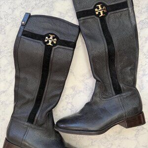 Tory Burch Alaina 30mm Boot Tumbled Leather Split Suede Black Riding Boots 8.5
